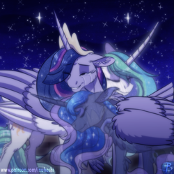 Size: 1035x1029 | Tagged: safe, artist:inuhoshi-to-darkpen, princess celestia, princess luna, twilight sparkle, alicorn, ghost, pony, undead, g4, the last problem, crown, crying, ear fluff, eyes closed, feels, floppy ears, happy, immortality blues, inspired by a song, jewelry, older, older twilight, older twilight sparkle (alicorn), princess twilight 2.0, regalia, royal sisters, siblings, sisters, tears of joy, twilight sparkle (alicorn)