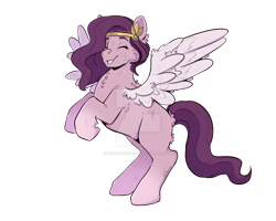 Size: 1600x1280 | Tagged: safe, artist:dinosaphira99, pipp petals, pegasus, pony, g5, cheek fluff, chest fluff, deviantart watermark, ear fluff, eyes closed, female, mare, obtrusive watermark, simple background, smiling, solo, spread wings, transparent background, watermark, wings