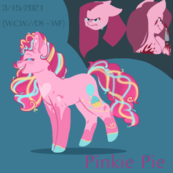 Size: 800x800 | Tagged: safe, artist:darestorm, pinkie pie, earth pony, pony, g4, blood, blue background, female, knife, mare, pinkamena diane pie, simple background, solo