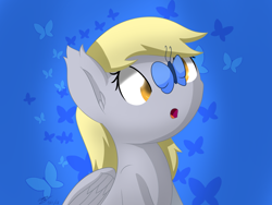 Size: 2048x1536 | Tagged: safe, artist:icy wings, derpy hooves, butterfly, pegasus, pony, g4, butterfly on nose, cross-eyed, cute, derpabetes, ear fluff, insect on nose, solo