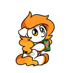 Size: 1000x1000 | Tagged: safe, artist:sugar morning, part of a set, oc, oc only, oc:rising dawn, pegasus, pony, g4, animated, chibi, commission, cute, daaaaaaaaaaaw, drinking, female, frame by frame, gif, mare, mountain dew, ocbetes, simple background, sitting, solo, sugar morning's snacc and drincc, transparent background, ych result
