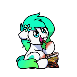 Size: 1000x1000 | Tagged: safe, artist:sugar morning, part of a set, oc, oc only, oc:gumdrop, earth pony, pony, g4, animated, cheeto dust, cheetos, chibi, commission, cute, daaaaaaaaaaaw, eating, female, food, frame by frame, gif, mare, ocbetes, simple background, sitting, solo, sugar morning's snacc and drincc, transparent background, ych result
