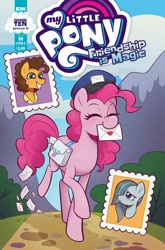 Size: 1350x2048 | Tagged: safe, artist:robin easter, idw, cheese sandwich, marble pie, pinkie pie, earth pony, pony, g4, season 10, spoiler:comic, spoiler:comic99, cover, female, letter, mail, mare, mouth hold