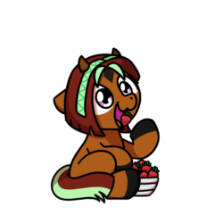 Size: 1000x1000 | Tagged: safe, artist:sugar morning, part of a set, oc, oc only, oc:duncan, earth pony, pony, g4, animated, chibi, collar, commission, cute, daaaaaaaaaaaw, eating, female, food, frame by frame, gif, herbivore, male, mare, ocbetes, simple background, sitting, solo, stallion, sugar morning's snacc and drincc, transparent background, ych result