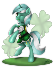 Size: 900x1169 | Tagged: safe, artist:themoonfall, lyra heartstrings, pony, unicorn, g4, female, happy st. patrick's day, holiday, lyrish, mare, one eye closed, saint patrick's day, simple background, solo, transparent background, wink