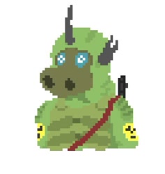 Size: 524x553 | Tagged: safe, oc, oc only, changeling, hybrid, semi-anthro, 8-bit, gas mask, horn, mask, pixel art, s.t.a.l.k.e.r., solo, sunrise suit