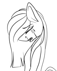 Size: 1080x1350 | Tagged: safe, artist:tessa_key_, oc, oc only, earth pony, pony, bust, crying, earth pony oc, eyes closed, lineart, monochrome, open mouth, simple background, solo, white background