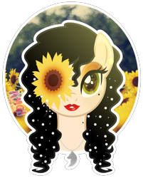 Size: 1986x2476 | Tagged: safe, artist:amgiwolf, oc, oc only, oc:amgi, earth pony, pony, bust, earth pony oc, eyelashes, female, flower, flower in hair, jewelry, lipstick, mare, necklace, red lipstick, simple background, solo, sunflower, transparent background