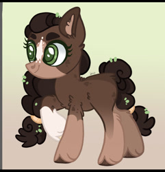 Size: 1250x1298 | Tagged: safe, artist:caramelbolt24, oc, oc:dark roast, earth pony, pony, abstract background, crack ship offspring, ear fluff, earth pony oc, eyelashes, female, magical gay spawn, mare, offspring, parent:cheese sandwich, parent:trouble shoes, raised hoof, signature, smiling