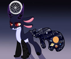 Size: 1970x1638 | Tagged: safe, artist:caramelbolt24, oc, oc only, bicorn, pony, ethereal mane, galaxy mane, gradient background, horn, horns, multiple horns, planet, signature, solo, stars