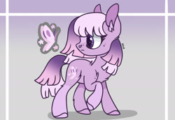Size: 2388x1639 | Tagged: safe, artist:caramelbolt24, oc, oc only, oc:astral aster, butterfly, earth pony, pony, abstract background, chest fluff, colored hooves, ear fluff, earth pony oc, eyelashes, female, looking back, magical lesbian spawn, mare, offspring, parent:fluttershy, parent:twilight sparkle, parents:twishy, signature, solo