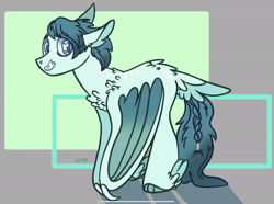 Size: 2238x1668 | Tagged: safe, artist:caramelbolt24, oc, oc only, oc:jade, dracony, dragon, hybrid, abstract background, ear fluff, feathered fetlocks, grin, interspecies offspring, magical lesbian spawn, male, offspring, parent:fluttershy, parent:princess ember, parents:embershy, signature, smiling, solo