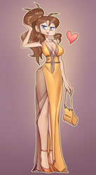 Size: 2000x3649 | Tagged: safe, artist:nauth, oc, oc:alissa, human, breasts, cleavage, clothes, commission, community related, dress, female, high res, light skin, purse, see-through, solo