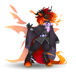 Size: 3398x3202 | Tagged: safe, artist:taiga-blackfield, oc, oc only, changeling, anthro, unguligrade anthro, high res, orange changeling, simple background, solo, transparent background