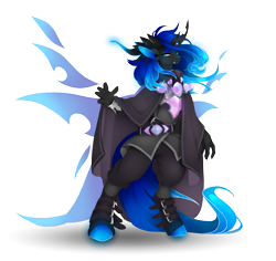 Size: 3398x3202 | Tagged: safe, alternate version, artist:taiga-blackfield, oc, oc only, changeling, anthro, unguligrade anthro, blue changeling, high res, simple background, solo, transparent background