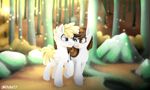 Size: 4000x2400 | Tagged: safe, artist:rivin177, oc, oc only, oc:john kenza, firefly (insect), insect, pegasus, pony, unicorn, autumn, bush, couple, forest, relationship, rock, rule 63, solo, stone, tree
