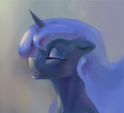 Size: 1280x1163 | Tagged: safe, artist:770418gyygy, princess luna, alicorn, pony, g4, bust, ethereal mane, eyes closed, female, floppy ears, mare, open mouth, portrait, slender, solo, sternocleidomastoid, teeth, thin