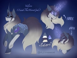 Size: 2160x1620 | Tagged: safe, artist:lunathemoongod, oc, oc only, pony, unicorn, glowing eyes, glowing horn, gradient mane, horn, magic, makeup, piercing, reference sheet, solo, spots