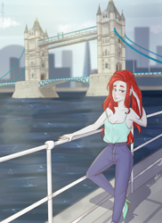 Size: 900x1238 | Tagged: safe, artist:silbersternenlicht, oc, oc only, oc:gallop crush, equestria girls, g4, commission, london, looking at you, solo, tower bridge