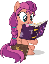 Size: 2582x3357 | Tagged: safe, artist:le-23, sunny starscout, earth pony, pony, g4, g5, book, female, g5 to g4, generation leap, high res, mare, reading, show accurate, simple background, solo, transparent background