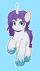 Size: 2259x4000 | Tagged: safe, artist:partypievt, oc, oc only, oc:indigo wire, pony, unicorn, g5, gradient hooves, high res, hooves, ponytail, simple background, solo, unshorn fetlocks