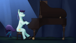 Size: 3840x2160 | Tagged: safe, artist:tenebrisnoctus, coloratura, earth pony, pony, g4, animated, eyes closed, female, gif, high res, mare, musical instrument, perfect loop, piano, playing instrument, rara, smiling, solo, spotlight, stage, unshorn fetlocks