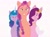 Size: 2732x2048 | Tagged: safe, artist:creativa-artly01, izzy moonbow, pipp petals, sunny starscout, earth pony, pegasus, pony, unicorn, g5, braid, choker, female, grin, high res, looking at you, mare, red eyes, red-eyed pipp, simple background, smiling, teeth, white background