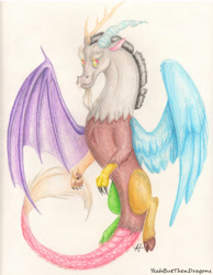 Size: 3350x4323 | Tagged: safe, artist:yeahbutthendragons, discord, draconequus, g4, male, signature, simple background, solo, traditional art, white background