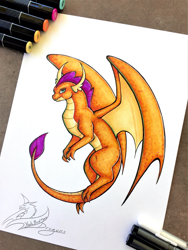Size: 2341x3116 | Tagged: safe, artist:yeahbutthendragons, smolder, dragon, g4, dragoness, female, flying, high res, marker drawing, redesign, signature, solo, traditional art