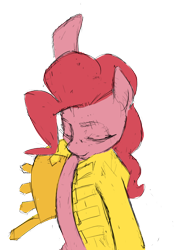 Size: 502x700 | Tagged: safe, artist:escapist, pinkie pie, earth pony, pony, g4, clothes, colored sketch, dancing, eyes closed, freddie mercury, jacket, open jacket, pose, raised hoof, simple background, solo, transparent background