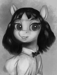 Size: 676x886 | Tagged: safe, artist:escapist, earth pony, pony, bowtie, bust, clothes, female, grayscale, mariya takeuchi, monochrome, ponified, shirt, solo