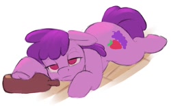 Size: 1104x686 | Tagged: safe, artist:escapist, berry punch, berryshine, earth pony, pony, g4, bored, bottle, colored sketch, drunk, floppy ears, go home you're drunk, lidded eyes, lying down, no pupils, prone, solo