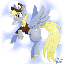 Size: 2464x2488 | Tagged: safe, artist:heartbeat420, derpy hooves, pegasus, pony, g4, clothes, envelope, female, high res, mailmare, mare, solo, spread wings, unshorn fetlocks, wings