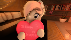 Size: 1920x1080 | Tagged: safe, artist:elektra-gertly, nurse redheart, earth pony, pony, g4, 3d, bed, cute, hat, heart, heartabetes, looking at you, nurse hat, social distancing, solo, source filmmaker, stay at home, string lights