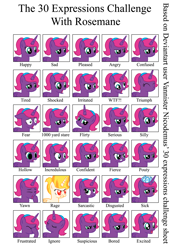 Size: 3402x4938 | Tagged: safe, artist:andrevus, oc, oc only, oc:pinkmane, alicorn, pony, 30 expressions challenge, alicorn oc, angry, burning, challenge, expressions, happy, horn, pouty, sad, shocked, shocked expression, sick, simple background, sleepy, white background, wings