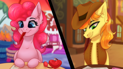 Size: 1920x1080 | Tagged: safe, artist:elektra-gertly, braeburn, pinkie pie, earth pony, pony, g4, appleloosa, braepie, clothes, commission, duo, female, hat, letter, male, mare, mouth hold, perfume, ponyville, quill, shipping, stallion, straight, vest, writing