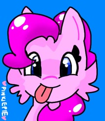 Size: 320x370 | Tagged: safe, artist:fr0z3n-f3nn3k, pinkie pie, earth pony, pony, g4, blue background, bust, cheek fluff, simple background, solo, tongue out