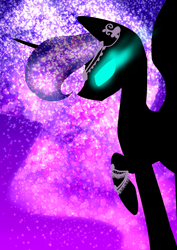 Size: 1000x1414 | Tagged: safe, artist:spookznspectres, nightmare moon, alicorn, pony, g4, glowing eyes, jewelry, raised hoof, silhouette, solo