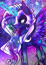 Size: 1000x1414 | Tagged: safe, artist:spookznspectres, nightmare moon, alicorn, pony, g4, colored wings, gradient wings, multicolored wings, rainbow power, rainbow power-ified, rainbow wings, solo, wings