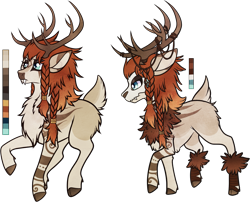 Size: 1203x972 | Tagged: safe, artist:velnyx, oc, oc only, oc:ylva, deer, reindeer, fangs, female, palindrome get, reference sheet, simple background, solo, transparent background