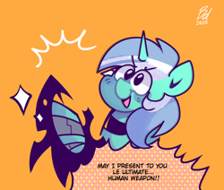 Size: 1138x965 | Tagged: safe, artist:opossum-stuff, lyra heartstrings, pony, unicorn, g4, dialogue, female, mare, open mouth, smiling, solo, speech bubble