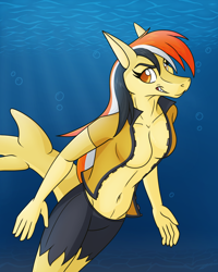 Size: 1200x1500 | Tagged: safe, artist:silly-yellow-pone, oc, oc:checker, shark, anthro, sharkified, species swap, underwater