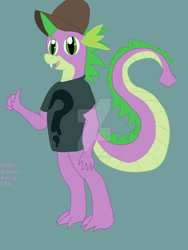 Size: 1600x2124 | Tagged: safe, artist:scarletthe-cat, spike, dragon, g4, crossover, gravity falls, male, solo, soos, thumbs up