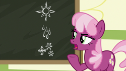 Size: 1920x1080 | Tagged: safe, screencap, cheerilee, earth pony, pony, g4, the last crusade, chalkboard, female, mare, open mouth, solo