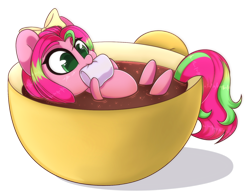 Size: 1714x1331 | Tagged: safe, artist:cloud-fly, oc, oc only, oc:precious metal, pegasus, pony, cup, cup of pony, female, food, mare, marshmallow, micro, simple background, solo, teacup, transparent background
