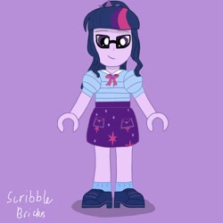 Size: 1870x1870 | Tagged: safe, artist:scribble-brix, sci-twi, twilight sparkle, equestria girls, g4, my little pony equestria girls: better together, female, lego, lego friends, mini-doll, purple background, simple background, solo