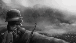 Size: 1280x720 | Tagged: safe, artist:richmay, oc, oc only, changeling, equestria at war mod, animated, cigarette, clothes, german, gif, grayscale, helmet, military, military uniform, monochrome, smoking, soldier, solo, uniform, war, weapon, wings, world war ii
