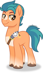 Size: 2338x4000 | Tagged: safe, artist:limedazzle, hitch trailblazer, earth pony, pony, g4, g5, blaze (coat marking), coat markings, facial markings, g5 to g4, high res, inkscape, looking at you, male, movie accurate, pale belly, simple background, smiling, socks (coat markings), solo, stallion, transparent background, unshorn fetlocks