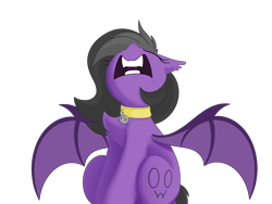 Size: 2160x1620 | Tagged: safe, artist:allyster-black, oc, oc only, oc:augen, bat pony, pony, bat pony oc, bat wings, chest fluff, collar, commission, ear tufts, eeee, female, mare, owo, screaming, screech, simple background, solo, transparent background, wings