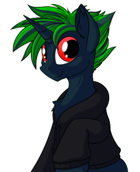 Size: 900x1102 | Tagged: safe, artist:allyster-black, oc, oc only, pony, unicorn, clothes, hoodie, male, solo, stallion, two toned mane